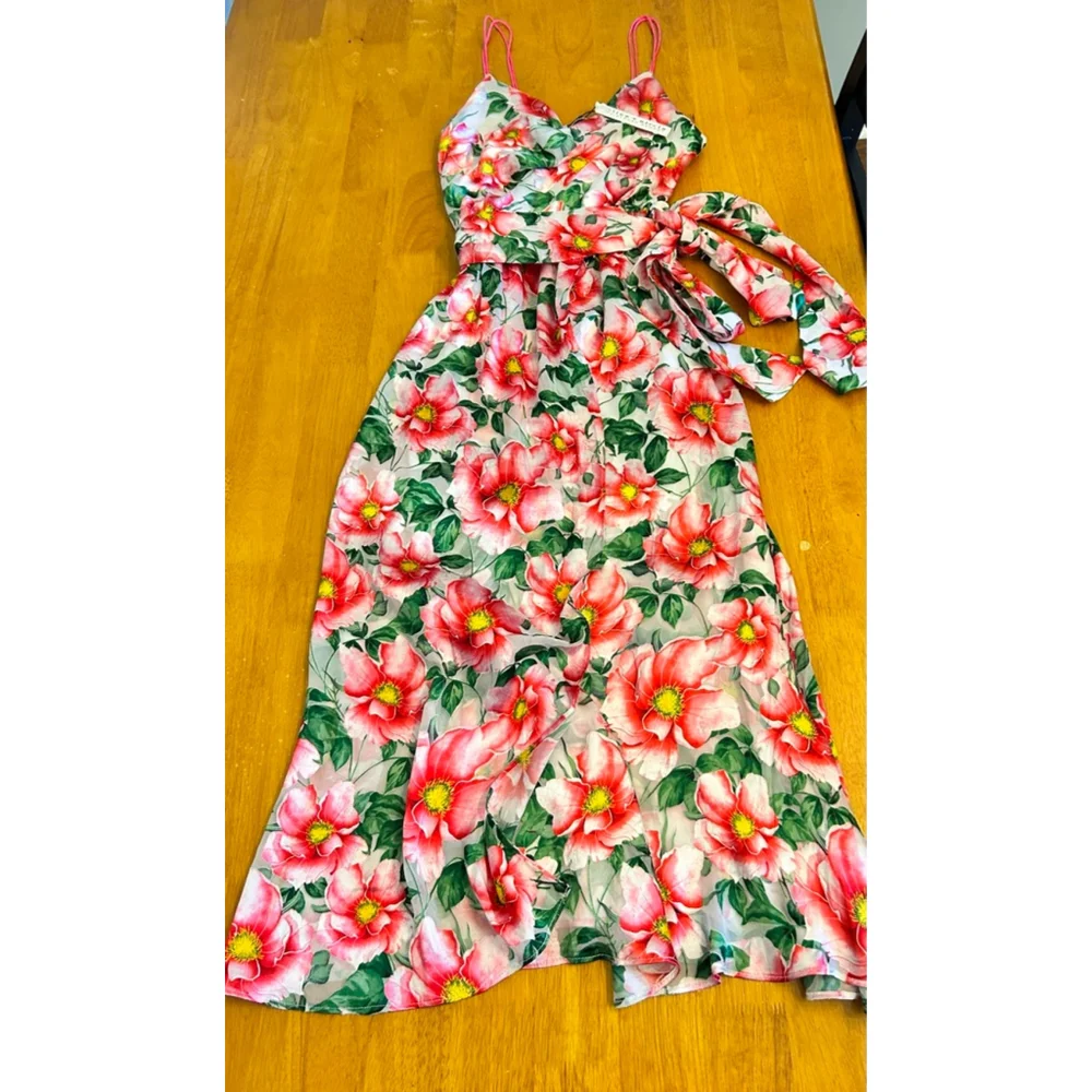 .NWT ALICE + OLIVIA Samantha Floral Silk Blend Midi Dress SZ 14 - Picture 7 of 16
